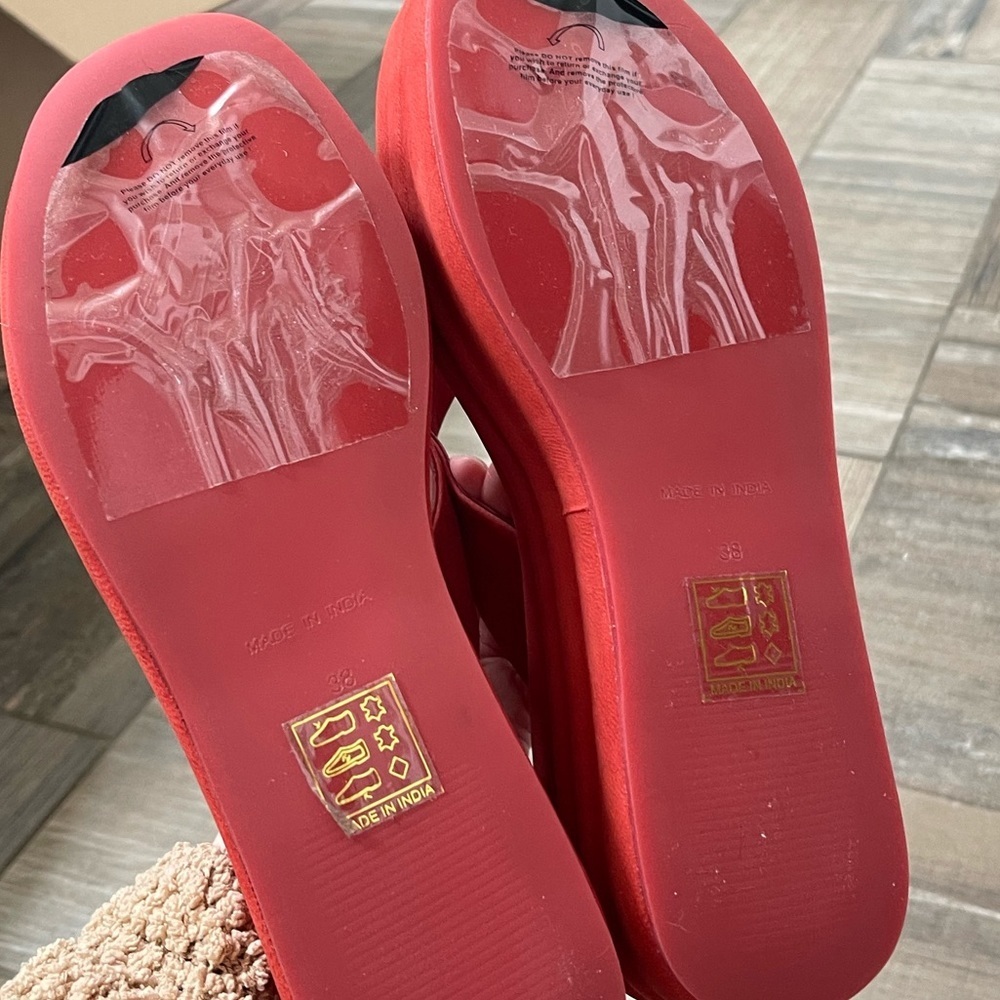 Red Platform Suede Flip Flop Sandals - Women's - Picture 10 of 11